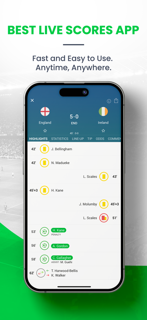 Skores - Live Scores & Results - Skores mobile app showing live football scores and match highlights
