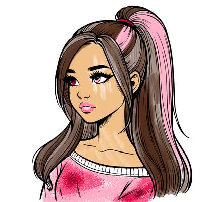 realistic girl with a high ponytail