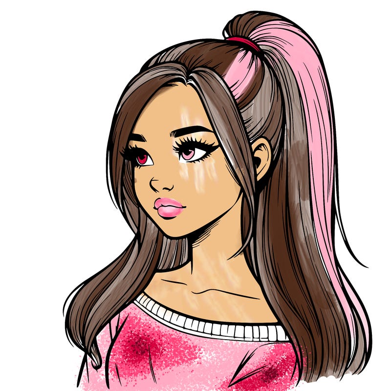 realistic girl with a high ponytail