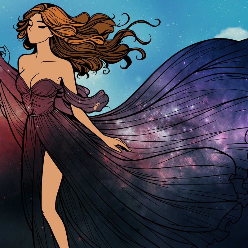 realistic woman in dress flowing the the wind