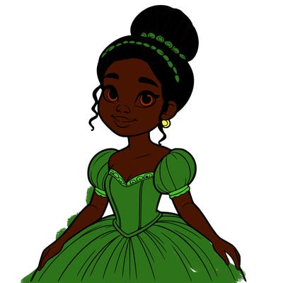 a single african american woman with a bun and a realistic fairy tale dress