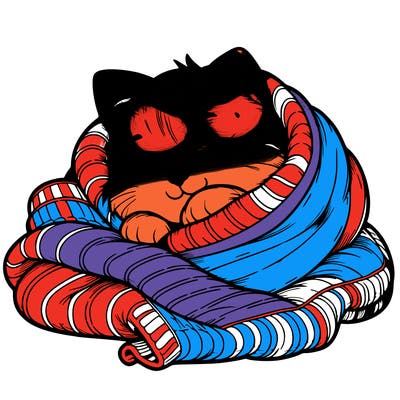 realistic cozy cat in a blanket