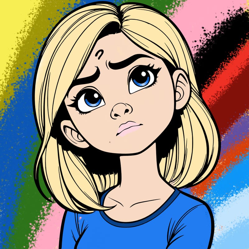 a realistic girl with her head tilted to the side looking confused