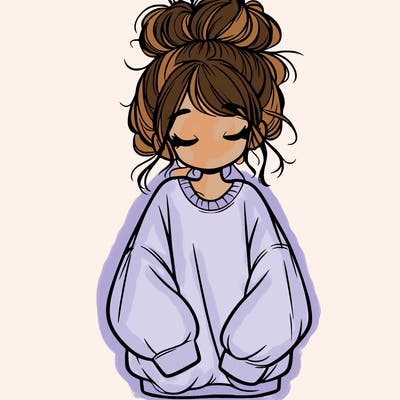 girl with baggy sweatshirt and messy bun