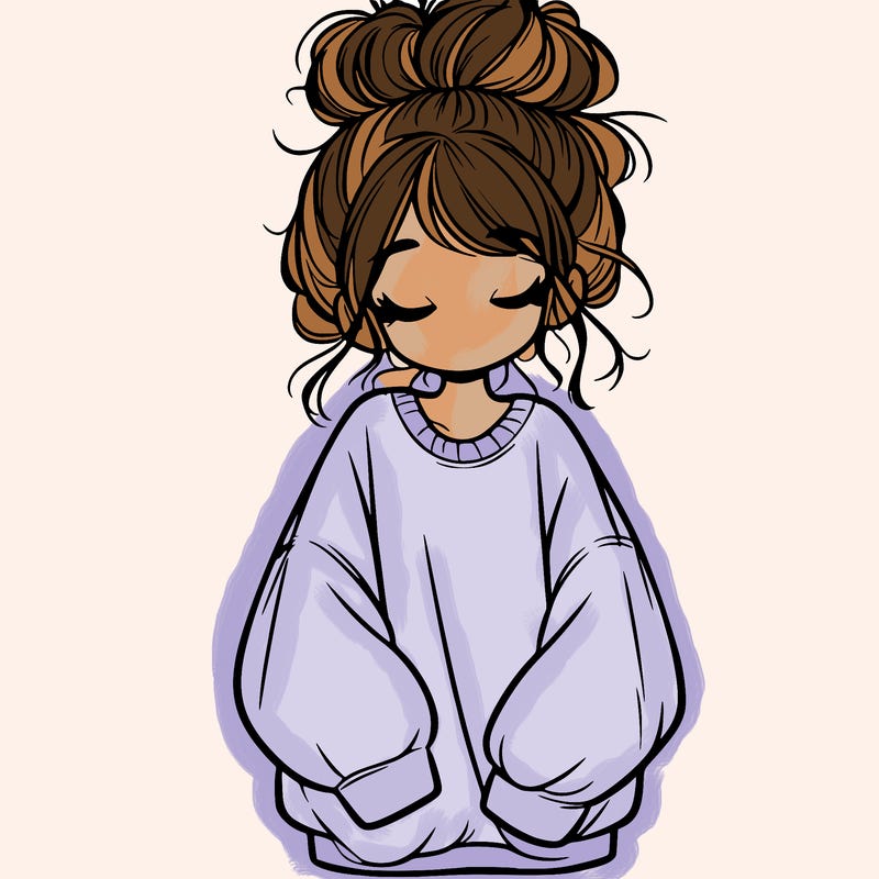 girl with baggy sweatshirt and messy bun