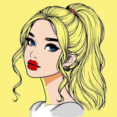 realistic girl with a ponytail on her hair and lips