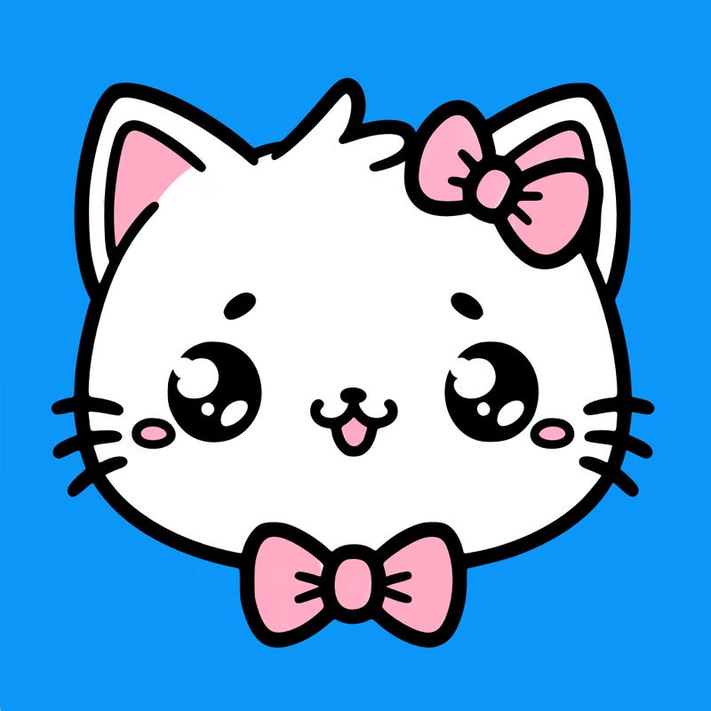 kawaii cat with a bow tie hanging from his ear