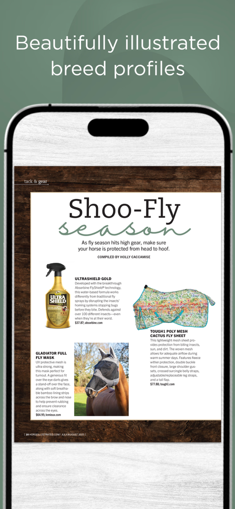 Horse Illustrated Magazine - Horse Illustrated Magazine app display featuring horse fly protection tack and gear