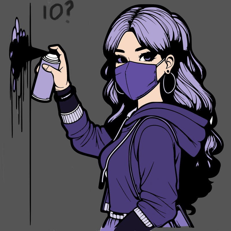 realistic girl with mask spray painting a wall