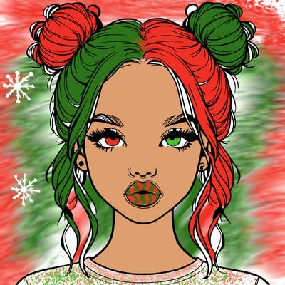 realistic girl with two buns in hair and lips