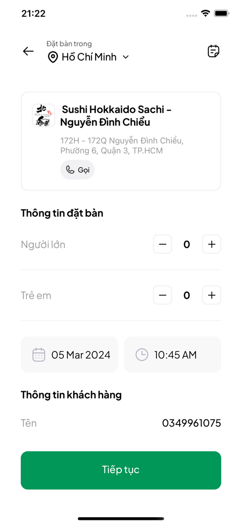 The iGourmet app interface for making a restaurant table reservation.