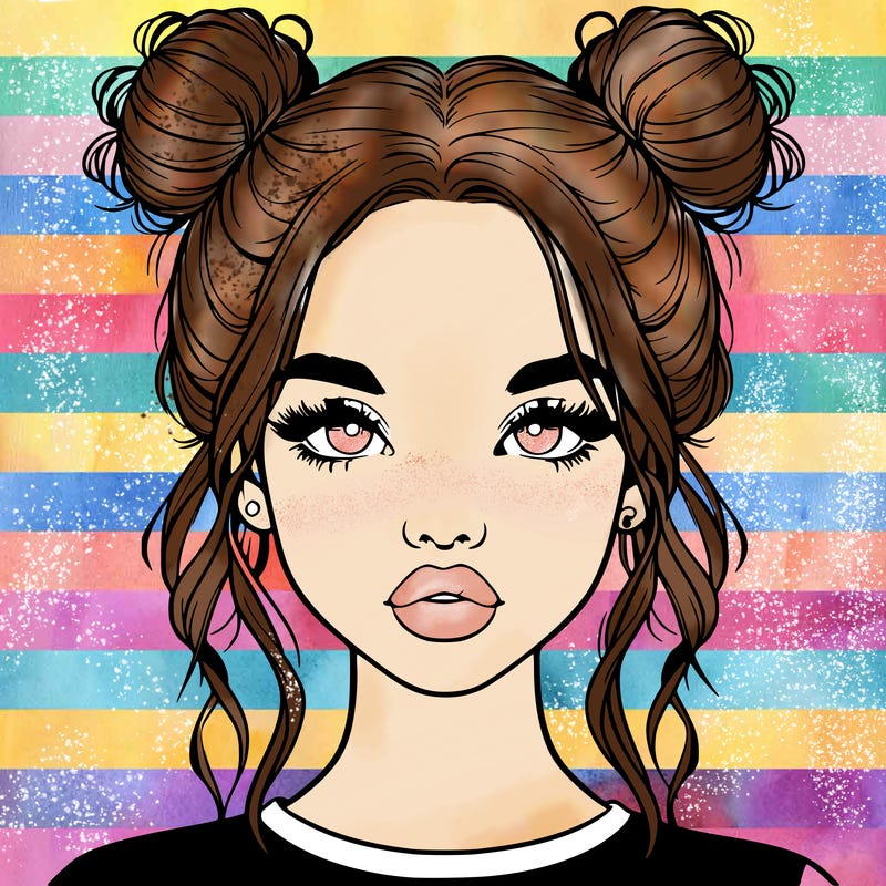 realistic girl with two buns in hair and lips