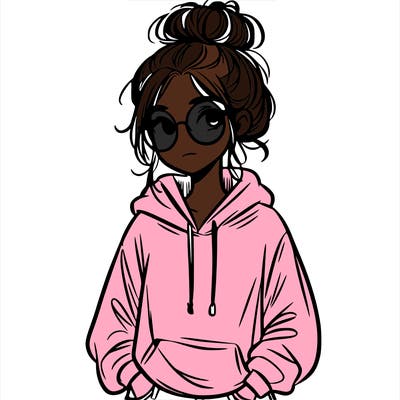 teen girl with a messy bun and glasses wearing a loose hoodie and jeans