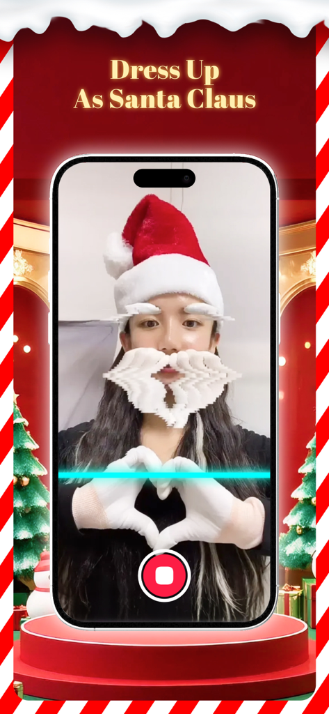 A user creating a Santa Claus look using the TimeWarp scan blue line filter.