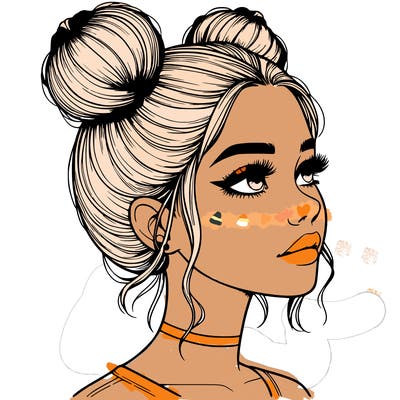 realistic girl with buns on the top of her head