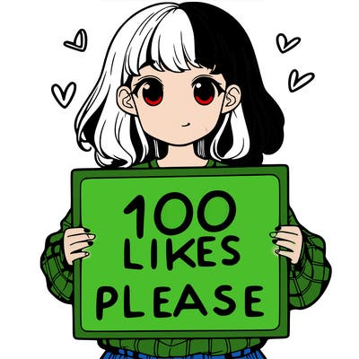 a girl holding a sign saying 100 likes please