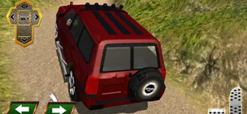 A red SUV driving on a narrow mountain path in the 4x4 offroad game