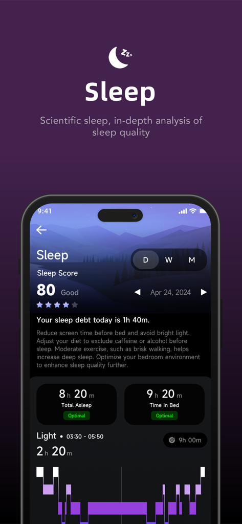 JCVital - JCVital mobile app screenshot showing scientific sleep analysis and sleep score dashboard