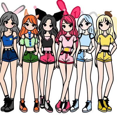 a group of girls wearing crop tops and shorts
