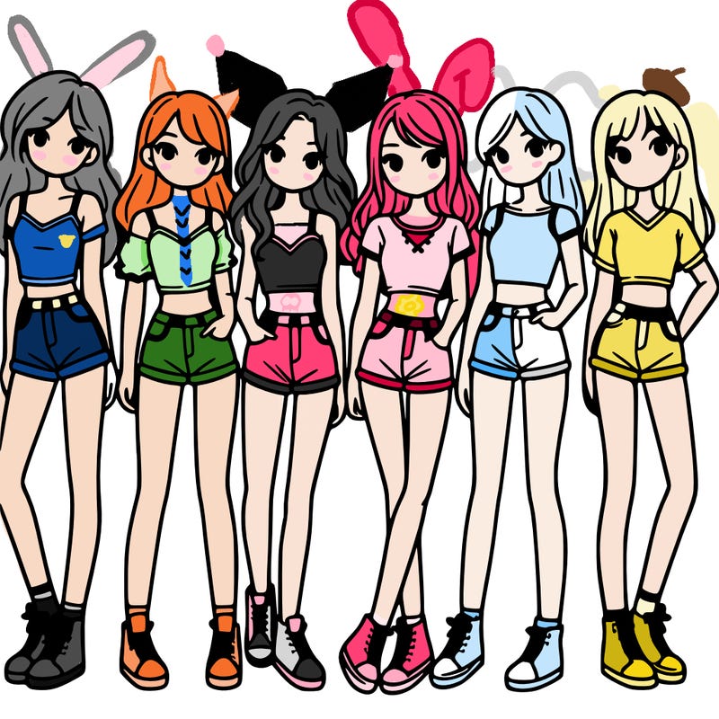 a group of girls wearing crop tops and shorts