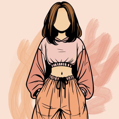 realistic girl faceless with baggy pants and a crop top