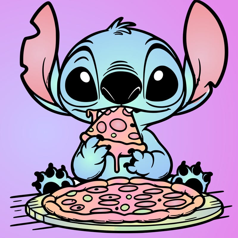 stich eating pizza