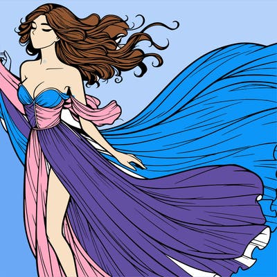 realistic woman in dress flowing the the wind