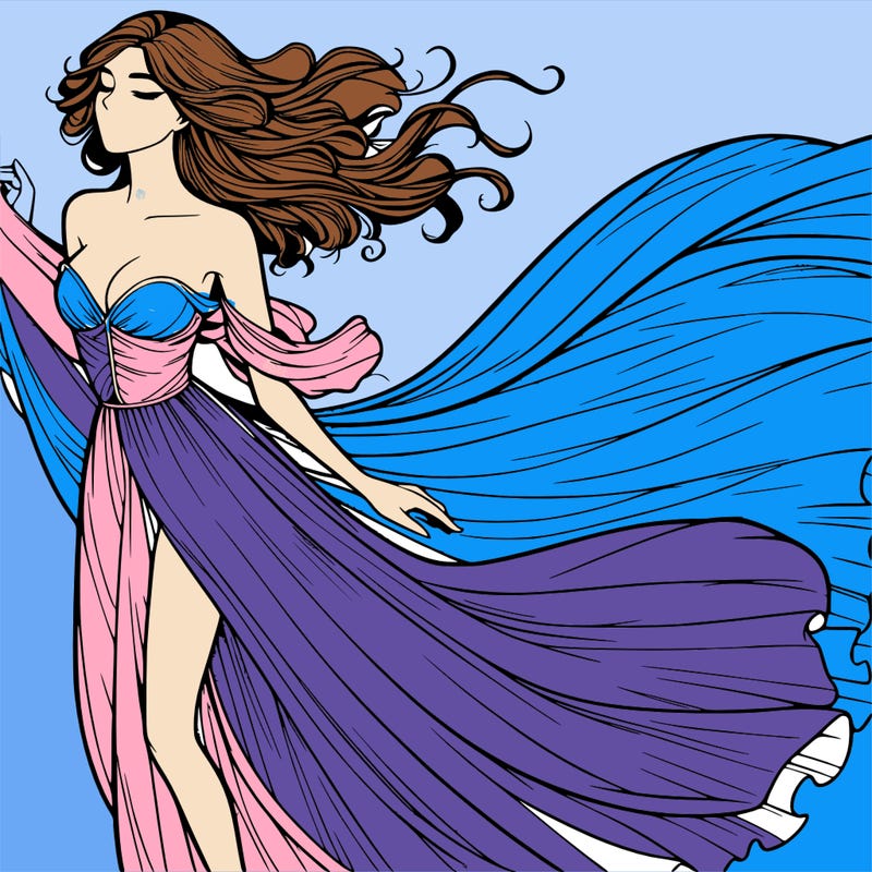 realistic woman in dress flowing the the wind