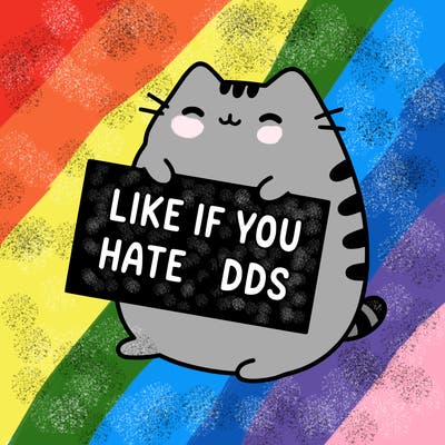 a kawii pusheen cat holding a sign that says like if you hate adds