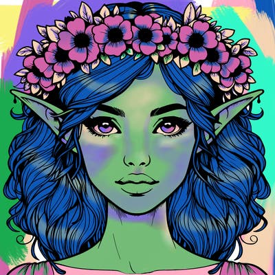 realistic female elf with flower crown