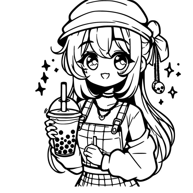 manga girl holding boba tea
