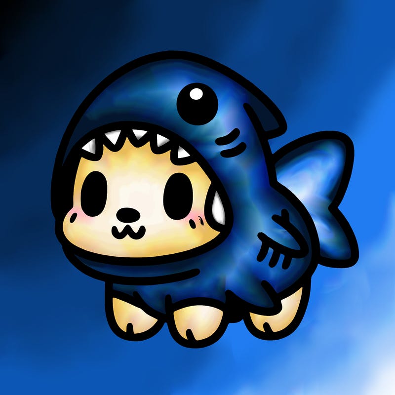 cute dog wearing a shark costume