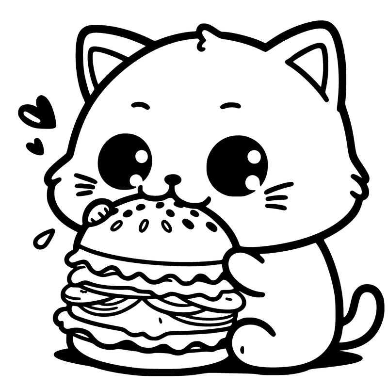cat eating burger