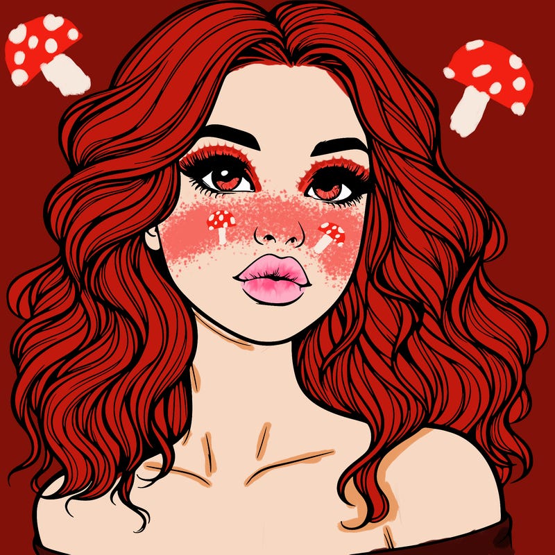 realistic girl with wavy hair and lips