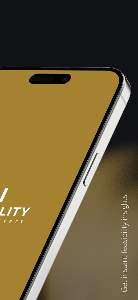 Pantalla de bienvenida de la aplicación de inversión inmobiliaria AI Feasibility que se muestra en un teléfono inteligente moderno