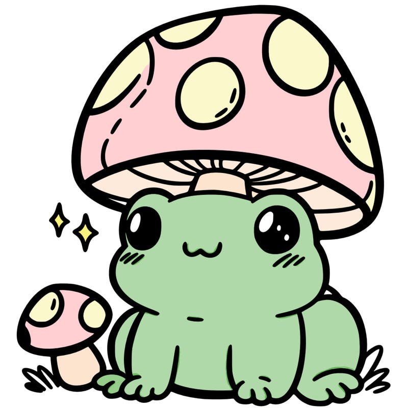 a cute frog with a mushroom hat