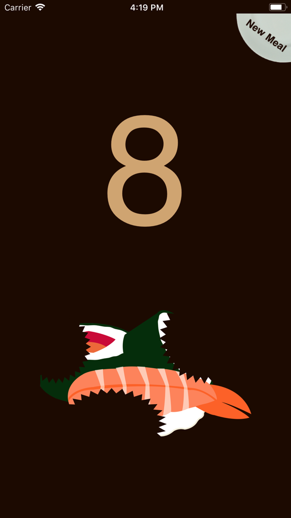 Interface of the Sushi Count app showing a total of eight sushi pieces eaten
