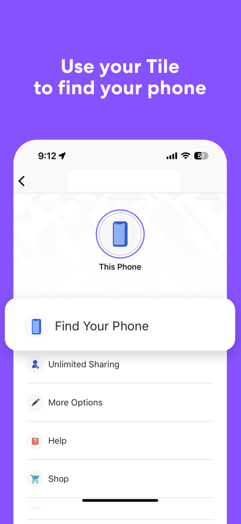 Tile app interface displaying the option to find your phone.