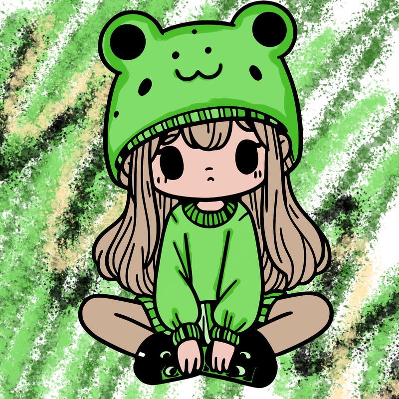 a girl wearing a frog hat and some frog socks