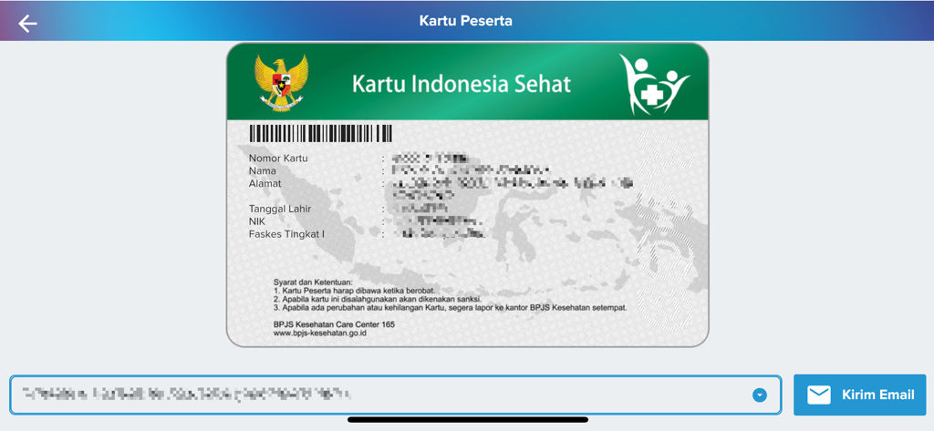 Mobile JKN - Uma versão digital do cartão de seguro Kartu Indonesia Sehat exibida na interface do aplicativo Mobile JKN