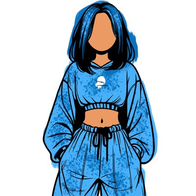 realistic girl faceless with baggy pants and a crop top