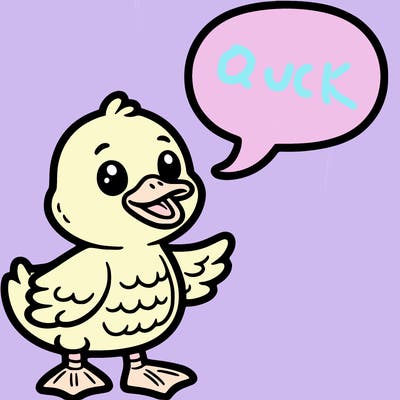 a duck with a word bubble