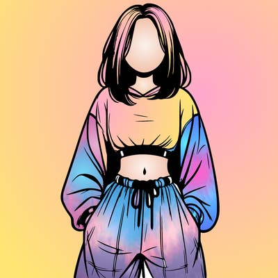 realistic girl faceless with baggy pants and a crop top