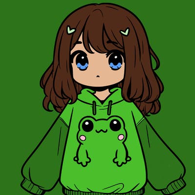 girl wearing frogging sweatshirt