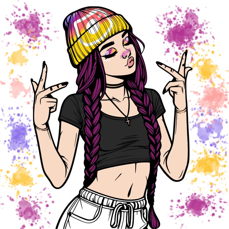 realistic teenage girl with braids and a beanie and crop top doing 🫶🏼