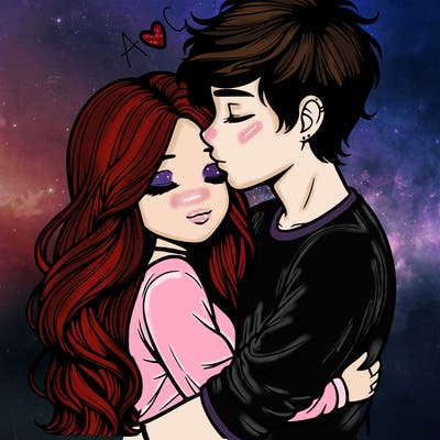 a realistic couple boy and girl hugging and kissing