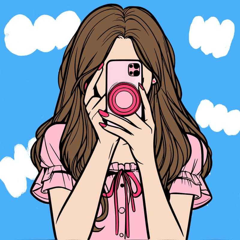 a realistic girl holding her phone taking pictures