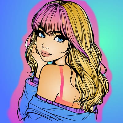 realistic girl with bangs looking over her shoulder