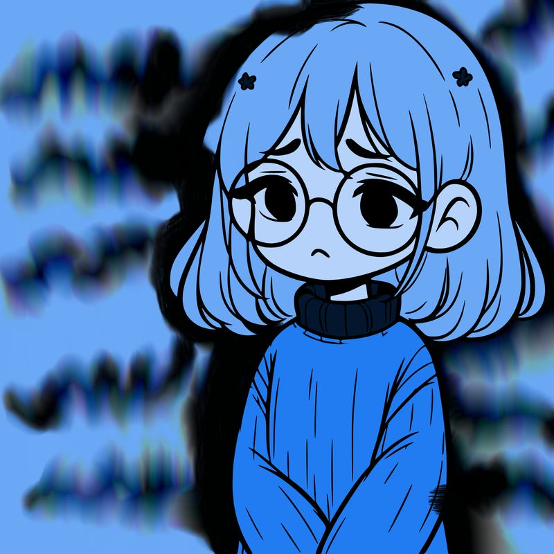sad girl with glasses in a sweater