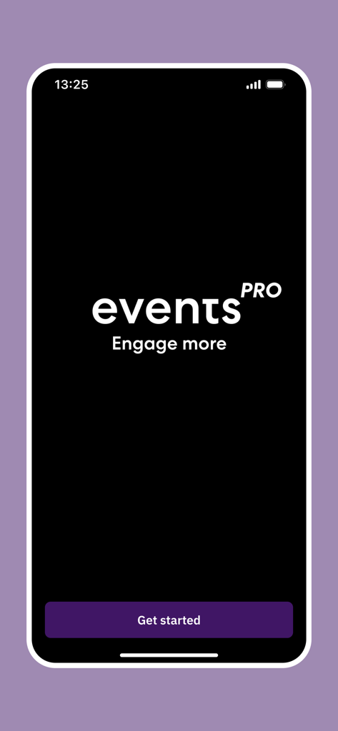 EventsPRO Messukeskus&Expomark - EventsPROアプリの起動画面、ロゴと開始ボタンが表示されています。